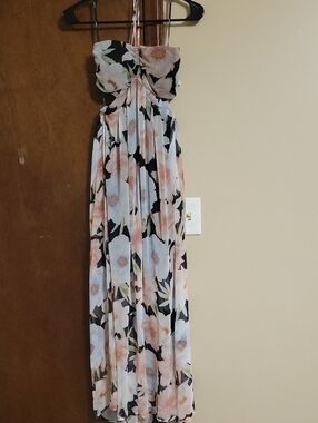 Forever 21 Black Floral Halter Dress Maxi Dress with Peach Accents
